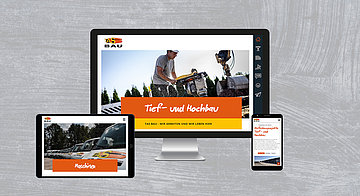 Webseite der Baufirma Tas Bau GmbH präsentiert auf IPad, Desktop und Smartphone