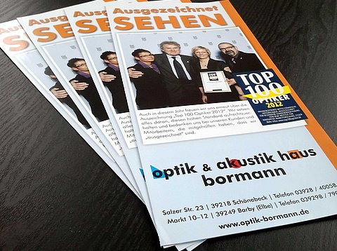 Klassische Werbung: Beileger TOP 100 Optiker 2012 für das Optik & Akustik Haus Bormann in Schönebeck / 2012