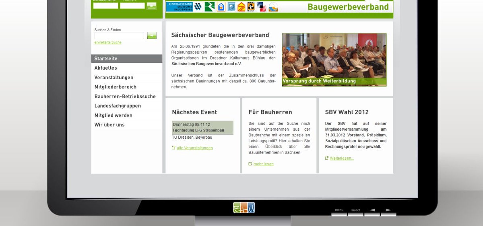 Webdesign: TYPO3 Webdesign für den Sächsischen Baugewerbeverband / 2011